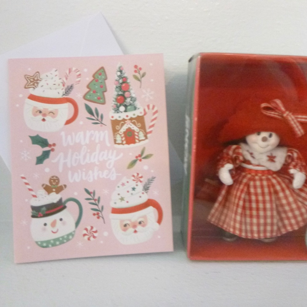 KURT ADLER  RAG DOLL ORNAMENT w/BOOTS & PURSE Snow Pretties w/BONUS XMAS CARD